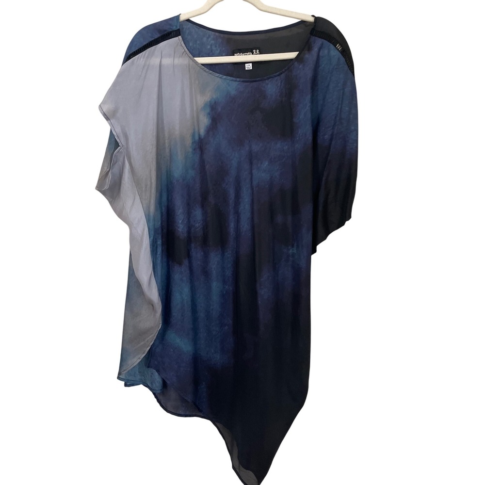 Pete & Greta Johnny Was L/XL Silk Asymmetrical Tunic Top Hand Marble Dyed Blue